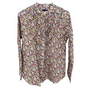 J Crew Liberty Fabric Libby Floral Ruffle Blouse Womens Small Band Collar Preppy